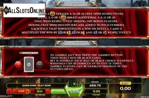 Paytable 2. Castle Blood from GameArt