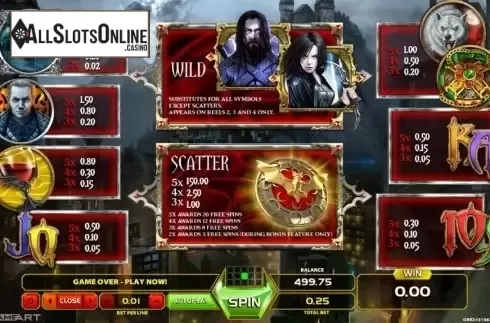 Paytable 1. Castle Blood from GameArt