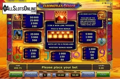 Paytable 1. Cleopatra's Choice from Greentube