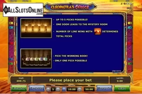 Paytable 3. Cleopatra's Choice from Greentube