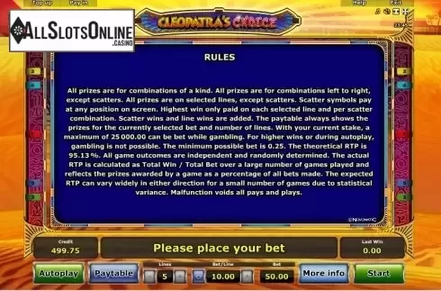 Paytable 4. Cleopatra's Choice from Greentube