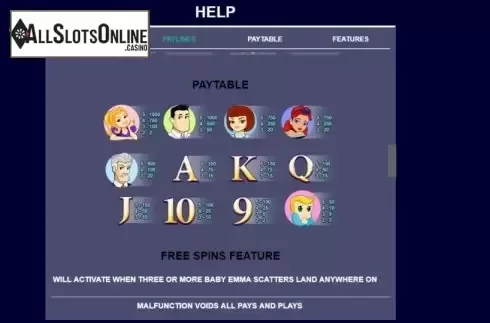 Paytable screen 1. Days of Our Slots from Arrows Edge