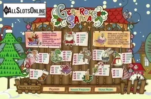 Paytable 1. Generous Santa from GamesOS