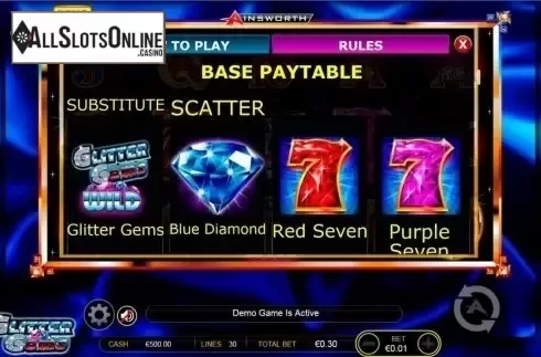 Paytable. Glitter Gems from Ainsworth