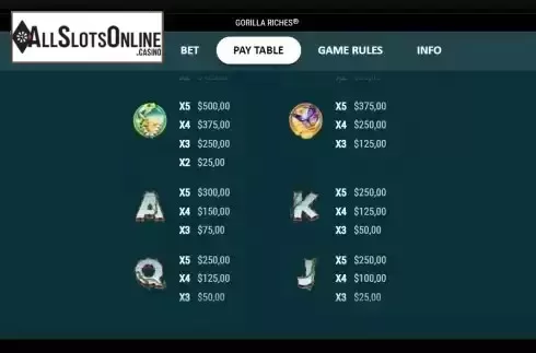 Pay Table screen 2