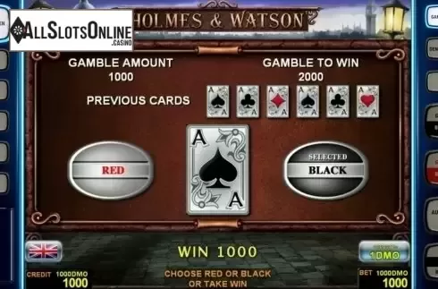 Gamble game screen 2. Holmes Watson Deluxe from Novomatic