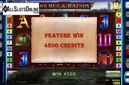 Win screen. Holmes Watson Deluxe from Novomatic