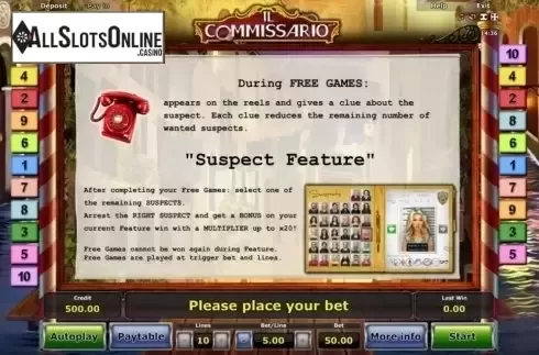 Paytable 2. Il Commissario from Greentube