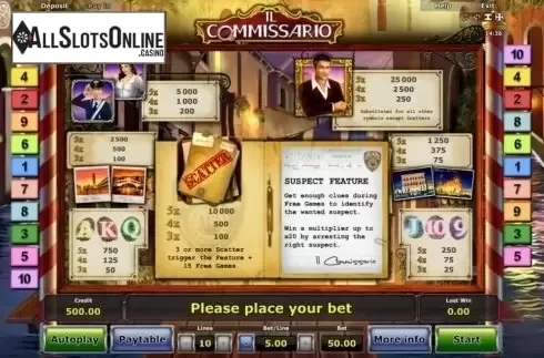 Paytable 1. Il Commissario from Greentube