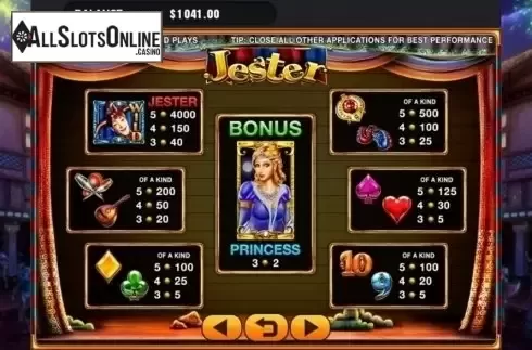 Paytable. Jester (GMW) from GMW