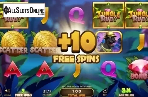 Free Spins screen. Jungle Ruby from Bla Bla Bla Studious