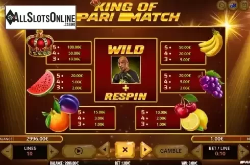 Pay Table screen