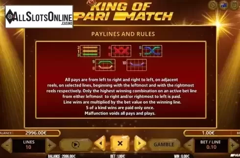Pay Lines screen