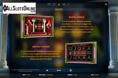 Paytable 3. Luxury Rome from iSoftBet
