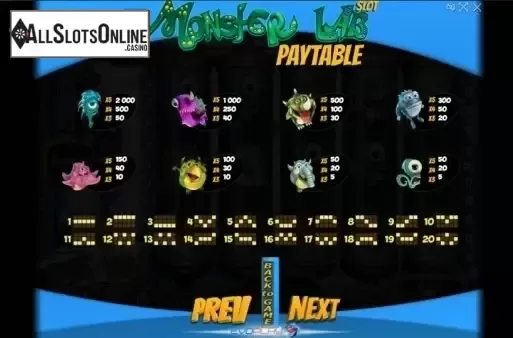 Paytable 1. Monster Lab from Evoplay Entertainment