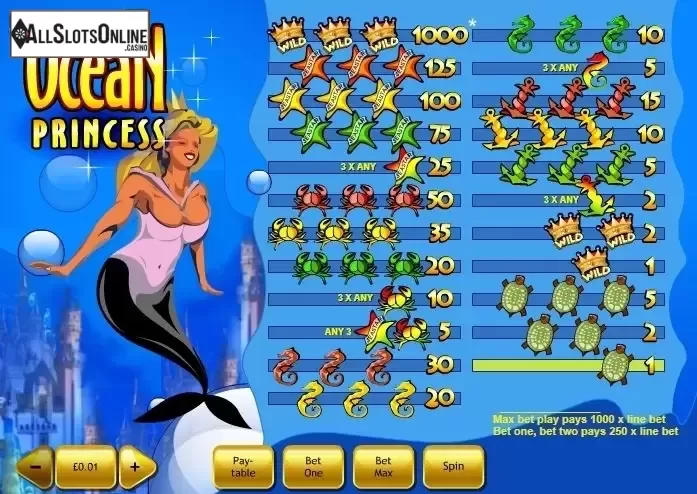 Paytable . Ocean Princess from Playtech
