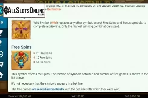 Paytable 2. Pharaons of the Nile from Mobilots