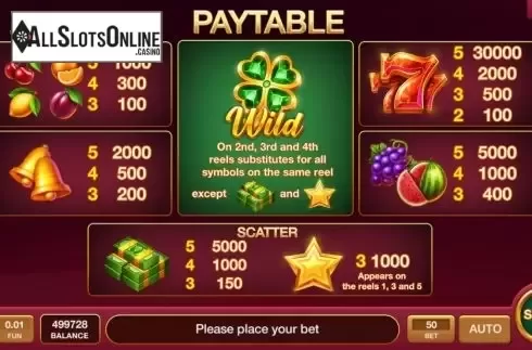 Paytable screen. Searing Hot from InBet Games