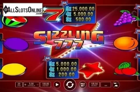Paytable. Sizzling 777 from Wazdan