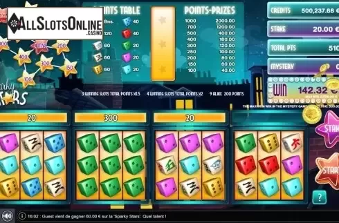 Win Screen. Sparky Stars Dice from GAMING1