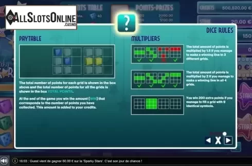 Paylines. Sparky Stars Dice from GAMING1