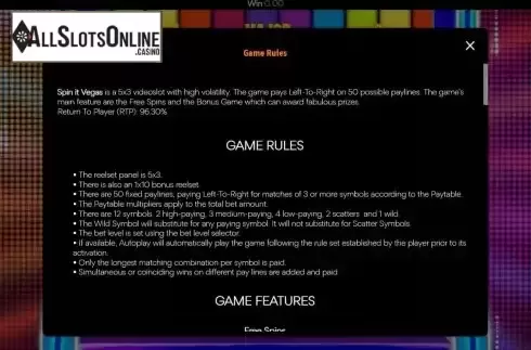 Game Rules screen