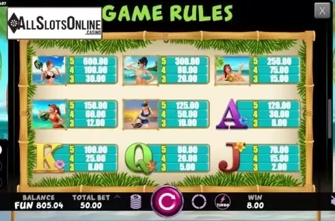 Paytable screen