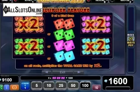 Features. Supreme Dice from EGT