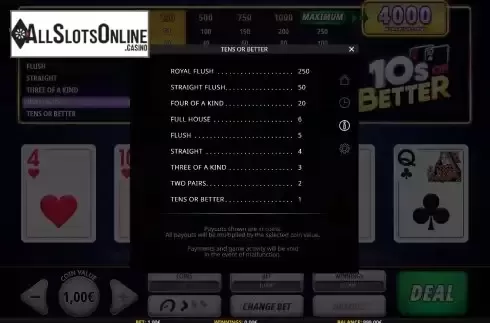 Pay Table screen
