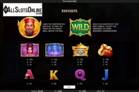 Paytable. The Great Wall from iSoftBet