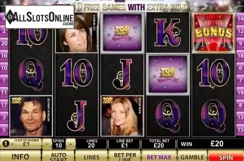 Scatter win screen. Top Trumps Celebs from Playtech
