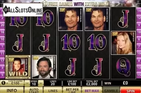 Reels screen. Top Trumps Celebs from Playtech