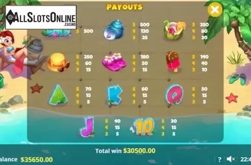 Paytable 2. Total Summer Bliss from Lady Luck Games