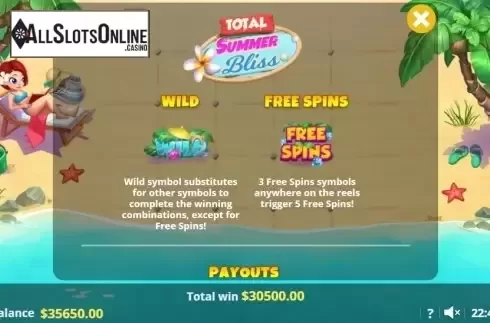Paytable 1. Total Summer Bliss from Lady Luck Games