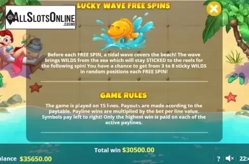 Paytable 3. Total Summer Bliss from Lady Luck Games
