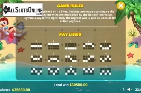 Paytable 4. Total Summer Bliss from Lady Luck Games