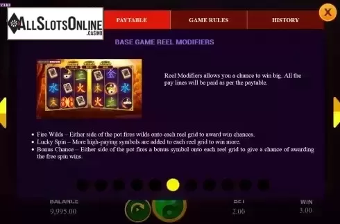 Reel modifiers screen