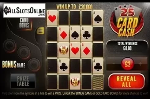 Game screen. 25 Card Cash from Instant Win Gaming