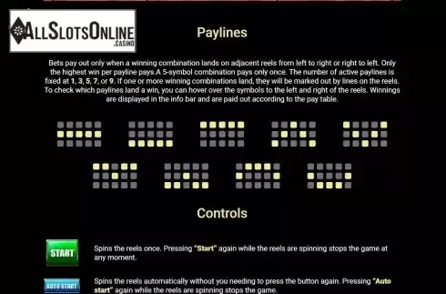 Paylines screen