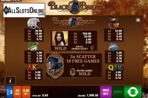 Paytable 1. Black Beauty from Bally Wulff