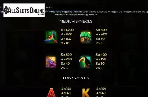 Paytable screen