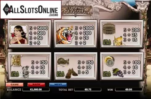 Paytable 2. Call Of The Colosseum from NextGen