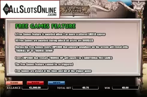 Paytable 3. Call Of The Colosseum from NextGen