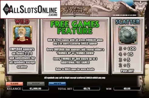 Paytable 1. Call Of The Colosseum from NextGen