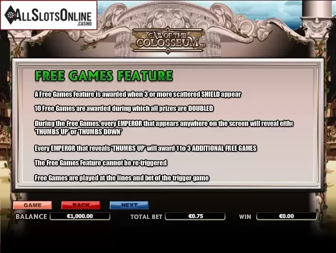 Paytable 3. Call Of The Colosseum from NextGen