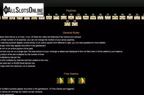 Paylines screen