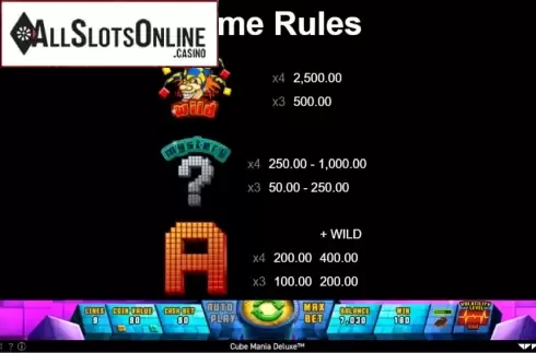 Paytable 1. Cube Mania Deluxe from Wazdan