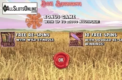 Features screen. Don Spinchote from 888 Gaming