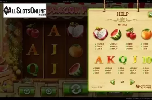 Paytable screen