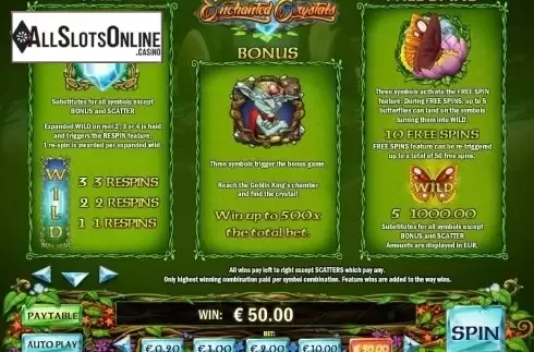 Paytable 1. Enchanted Crystals (Play'n Go) from Play'n Go